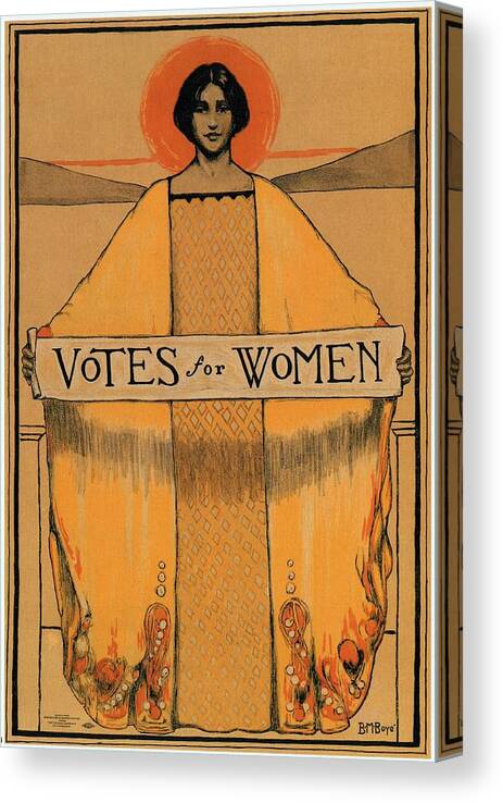 Votes For Women Canvas Print featuring the mixed media Votes for Women - Vintage Propaganda Poster by Studio Grafiikka