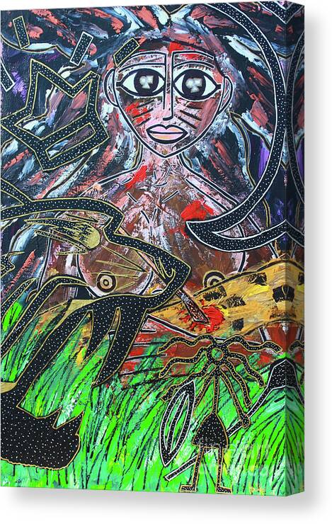  Canvas Print featuring the painting Warrior Spirit Woman by Odalo Wasikhongo