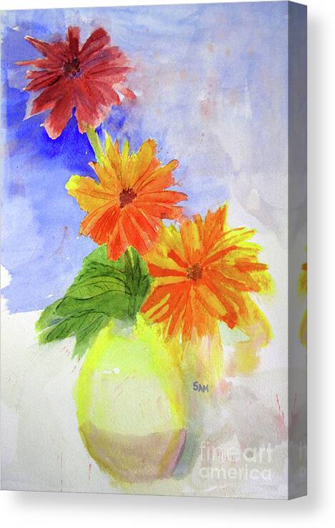 Zinnia Canvas Print featuring the painting Wet Zinnias by Sandy McIntire
