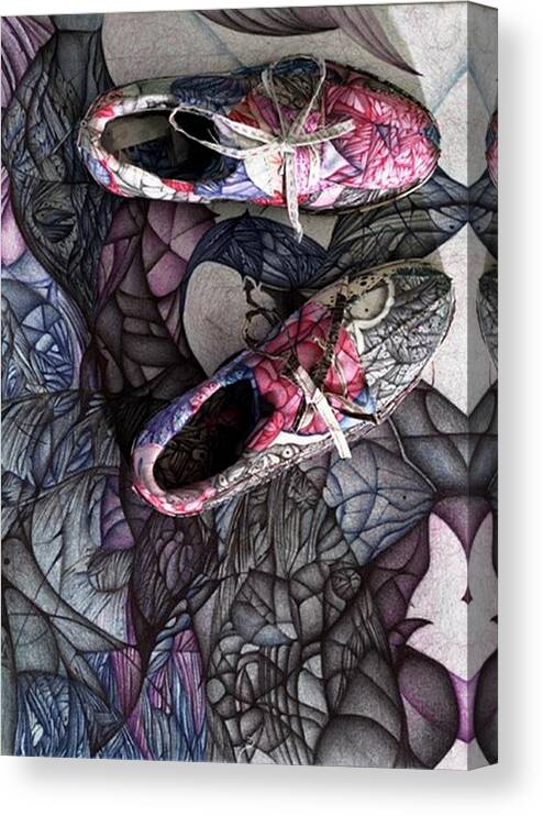 Ballpoint Pen On Bed Sheet And Multimedia Canvas Print featuring the digital art Where Did You Buy Those Shoes by Jack Dillhunt