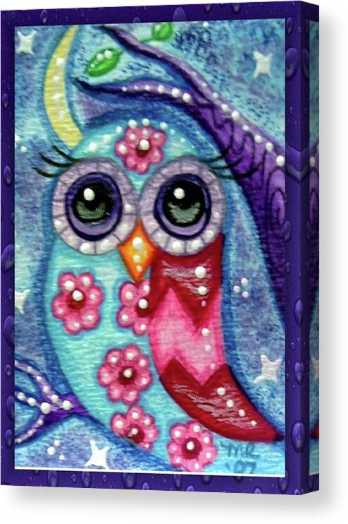 Whimsical Canvas Print featuring the painting Whimsical Floral Owl by Monica Resinger