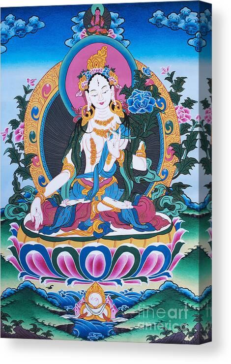 White Tara Canvas Print featuring the photograph White Tara Thangka by Tim Gainey