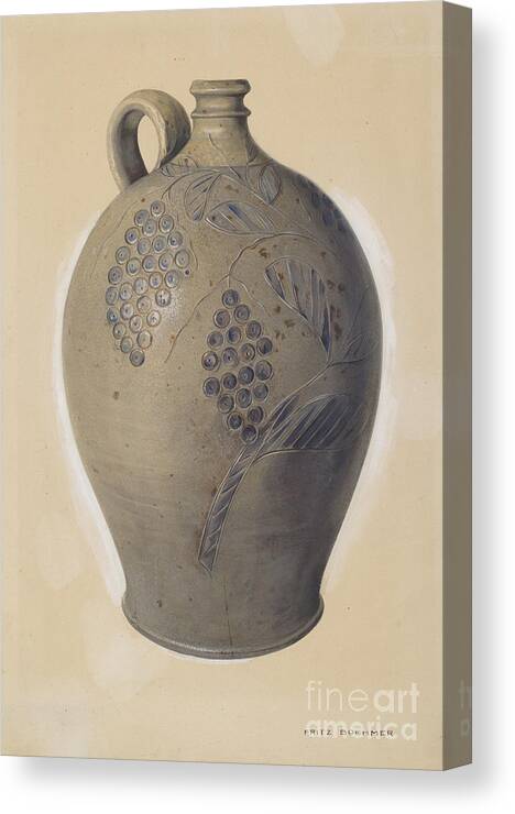  Canvas Print featuring the drawing Wine Jug by Fritz Boehmer