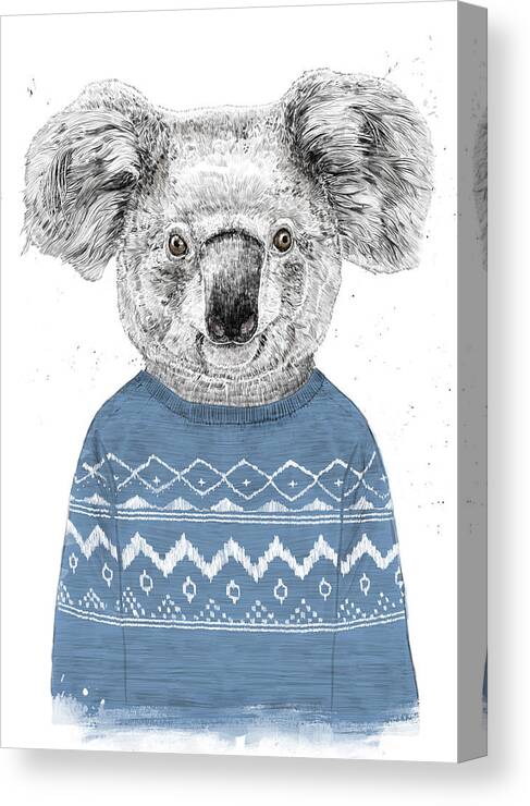 Koala Canvas Print featuring the drawing Winter koala by Balazs Solti