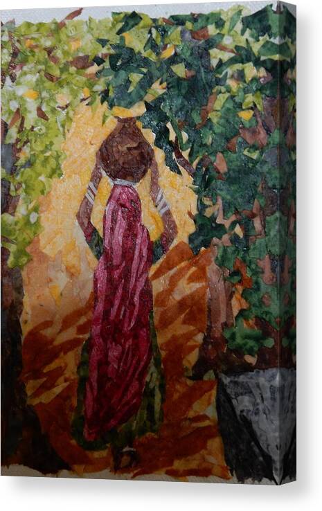 Figurative Canvas Print featuring the painting Woman with a Pot by Mihira Karra