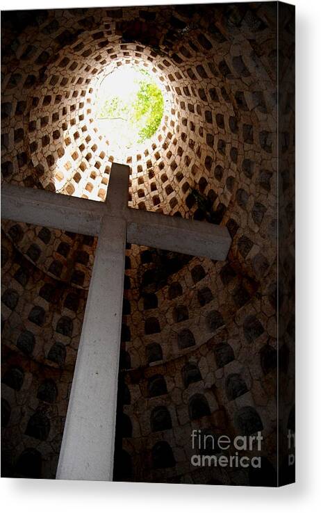Cross Canvas Print featuring the photograph Xcaret Cemetery Catacomb by Angela Murray