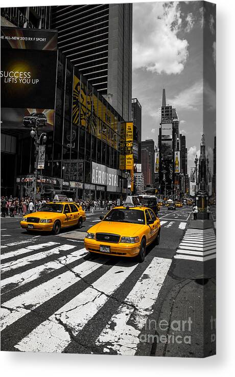 Manhattan Canvas Print featuring the photograph Yellow Cabs cruisin on the Times Square by Hannes Cmarits
