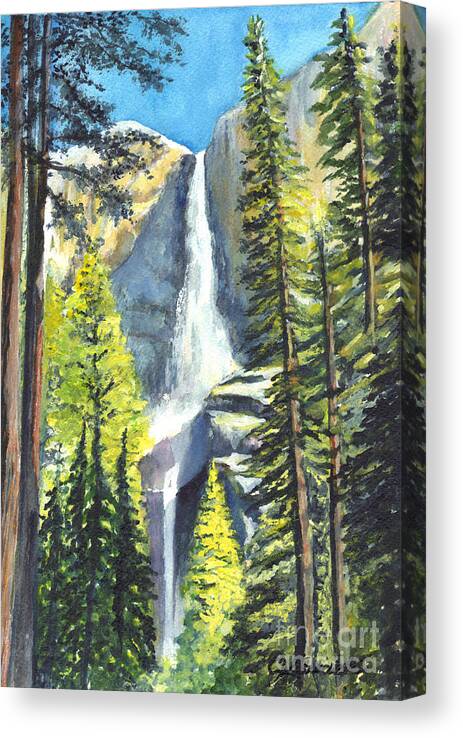 Park Canvas Print featuring the painting Yosemite Falls Watercolor Painting by Carol Wisniewski
