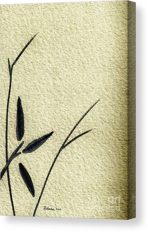 Abstract Canvas Print featuring the mixed media Zen Sumi Antique Flower 4a Ink on Watercolor Paper by Ricardos by Ricardos Creations