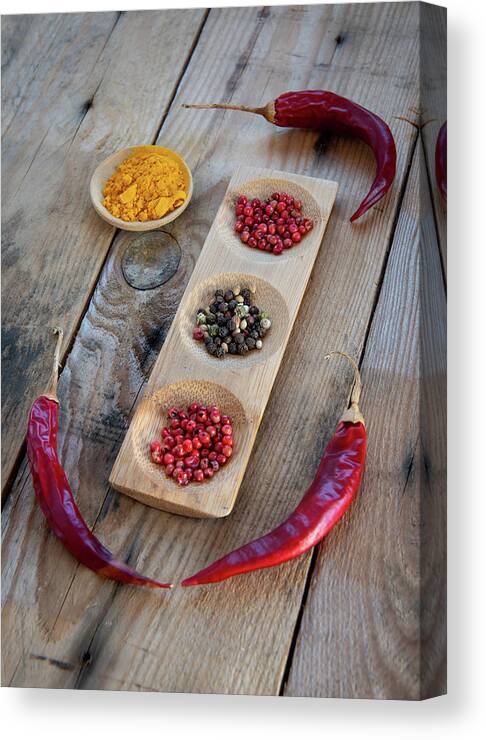 Spice Canvas Print featuring the photograph Collection of aromatic herbal peeper spices by Michalakis Ppalis