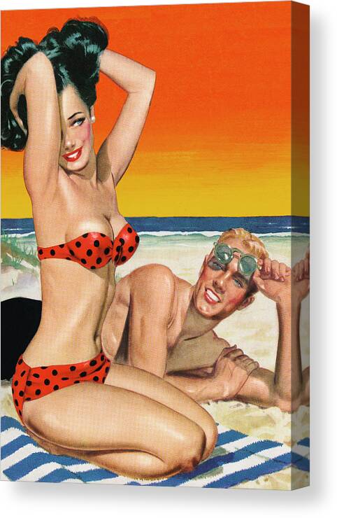 Adult Canvas Print featuring the drawing Couple on the Beach #1 by CSA Images