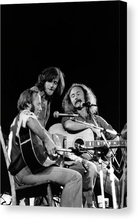 Music Canvas Print featuring the photograph Crosby, Stills, Nash & Young On Stage #1 by Steve Morley
