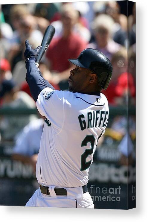 American League Baseball Canvas Print featuring the photograph Ken Griffey Jr. Retires From Seattle by Otto Greule Jr