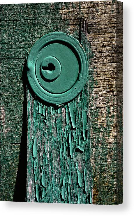 Security Canvas Print featuring the photograph Keyhole Lock On Wooden Door #1 by Perry Mastrovito
