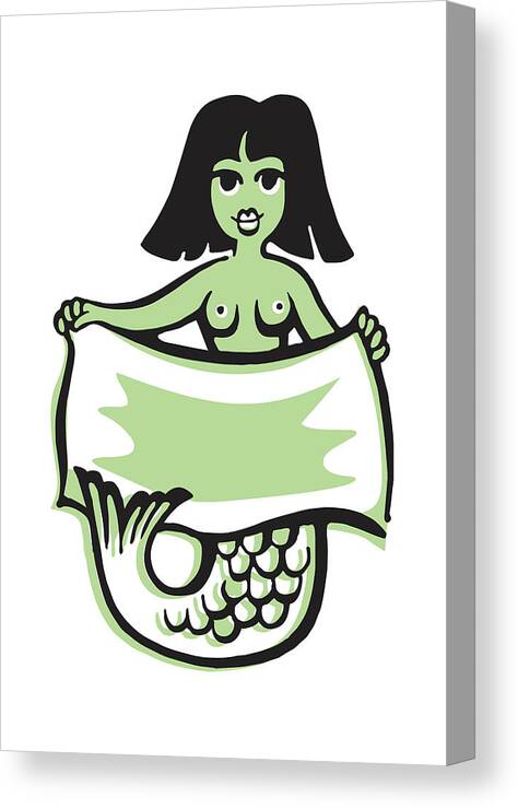 Banner Canvas Print featuring the drawing Mermaid with Blank Banner #1 by CSA Images