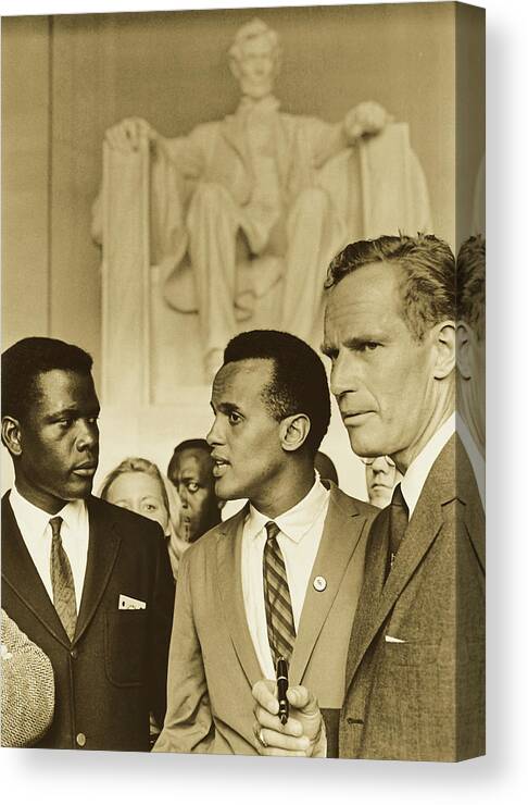 Sidney Poitier Canvas Print featuring the photograph Sidney Poitier, Harry Belafonte, and Charleton Heston - March on #2 by Mountain Dreams