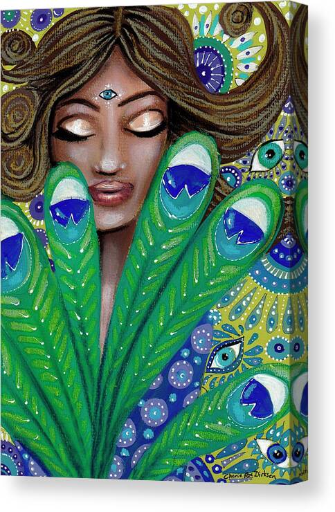 Woman Canvas Print featuring the painting The Peacock Nymph #1 by Cherie Roe Dirksen