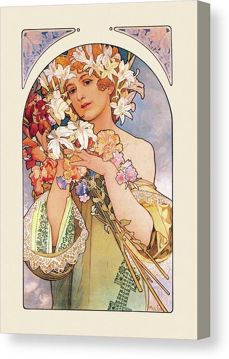 Woman Canvas Print featuring the painting Flower #2 by Alphonse Mucha