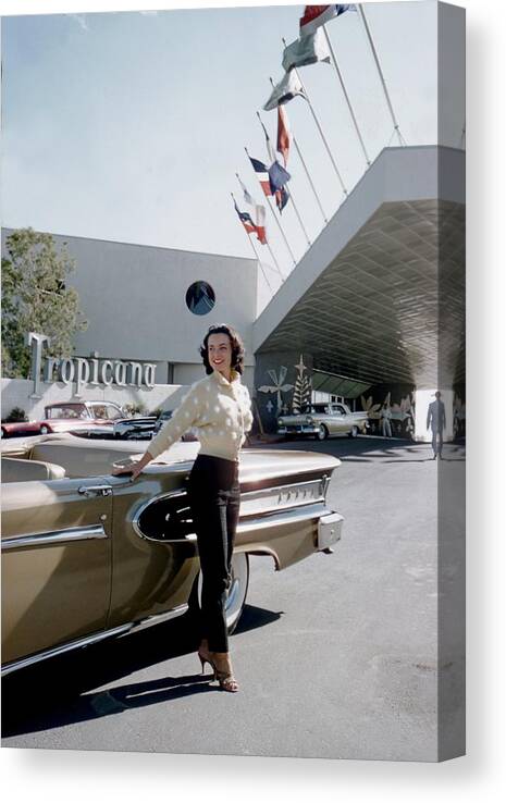 1950-1959 Canvas Print featuring the photograph Kitty Dolan At The Tropicana Hotel #2 by Hy Peskin Archive