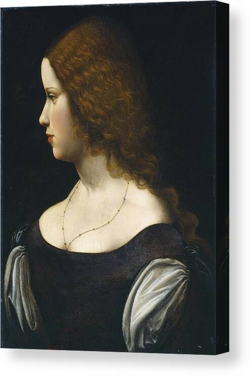 Figurative Canvas Print featuring the painting Portrait Of A Young Lady by Follower Of Leonardo Da Vinci