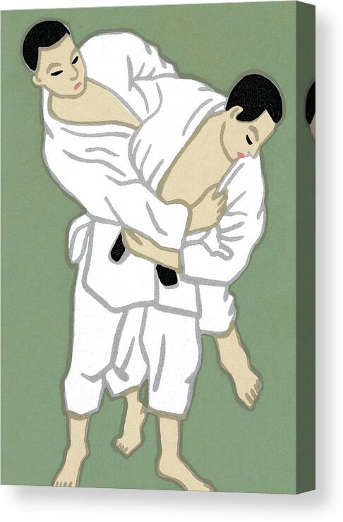 Adult Canvas Print featuring the drawing Two Men Practicing Karate #2 by CSA Images
