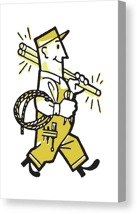 Adult Canvas Print featuring the drawing Repairman with Cables and Toolbox #3 by CSA Images
