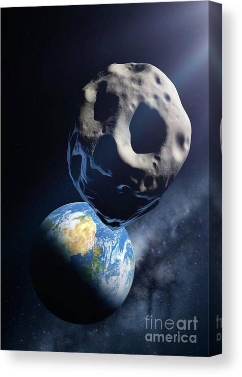 Approach Canvas Print featuring the photograph Asteroid Approaching Earth #31 by Detlev Van Ravenswaay/science Photo Library