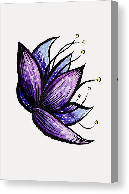 Flower Canvas Print featuring the digital art Abstract Flower Doodle Ink Watercolor Drawing by Boriana Giormova