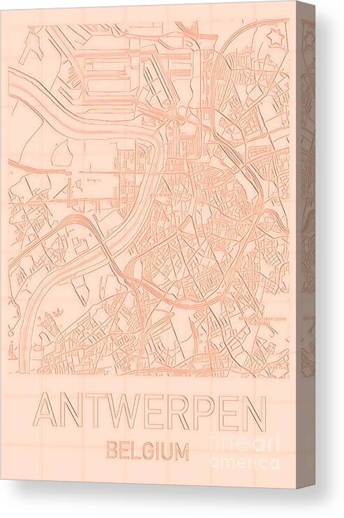 Antwerp Canvas Print featuring the digital art Antwerp Blueprint City Map by HELGE Art Gallery