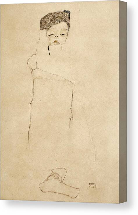 Egon Schiele Canvas Print featuring the drawing Baby by Egon Schiele