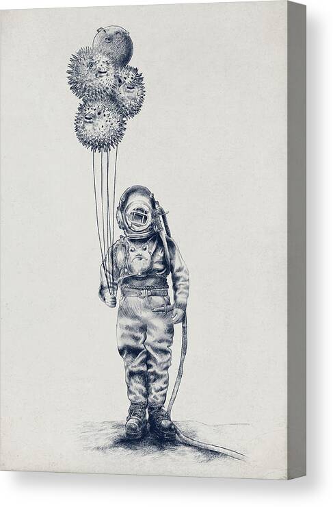 Pen And Ink Canvas Print featuring the drawing Balloon Fish option by Eric Fan