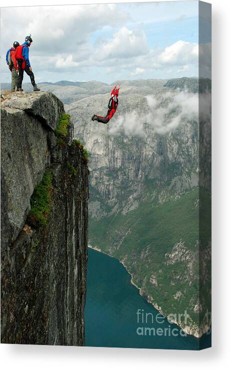 Clipping Canvas Print featuring the photograph Base Jump Off A Cliff by Vitalii Nesterchuk