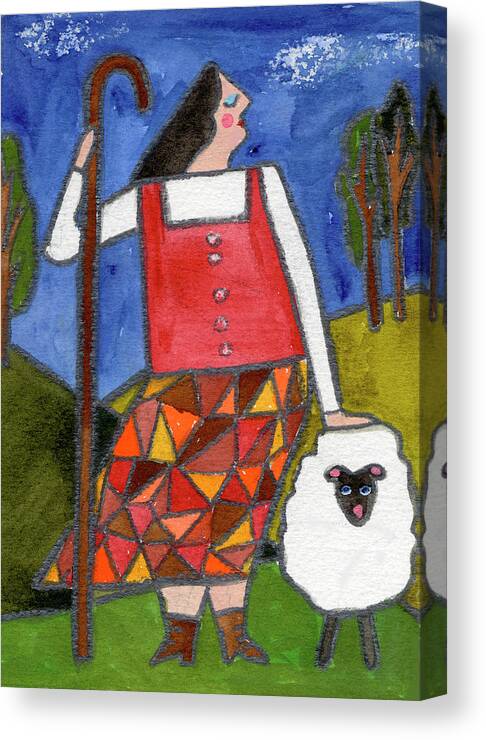Big Diva Bo Peep & Sheep Canvas Print featuring the painting Big Diva Bo Peep & Sheep by Wyanne