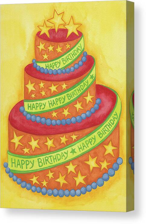 Birthday Cake Orange With Green Ribbon Canvas Print featuring the painting Birthday Cake Orange With Green Ribbon by Andrea Strongwater