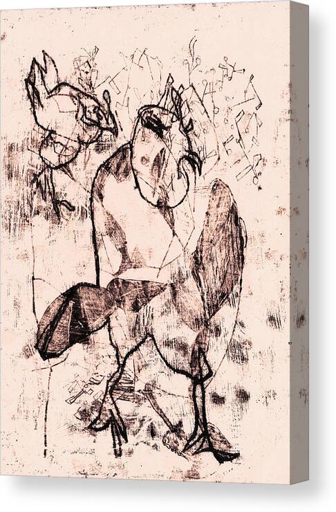 Hen Canvas Print featuring the drawing Black Ivory 1 Original Printmaking Hen by Edgeworth Johnstone