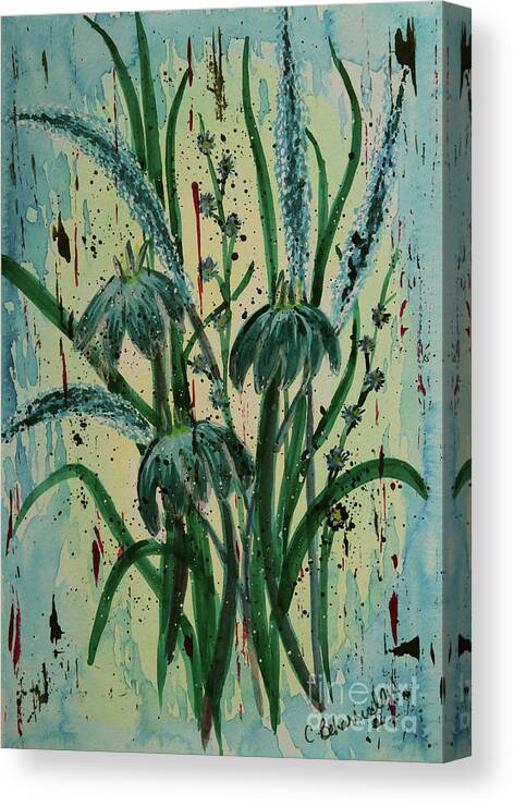 Blue Tones Canvas Print featuring the painting Blue Monday Floral Triple by Cathy Beharriell