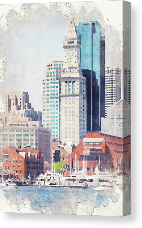 Boston Canvas Print featuring the painting Boston, Panorama - 18 by AM FineArtPrints