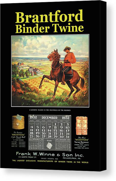 Twine Canvas Print featuring the painting Brantford Binder Twine, 1932 by Unknown