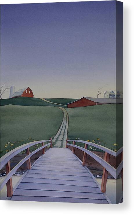 Farm Canvas Print featuring the painting Bridge over Buck Creek by Scott Kirby