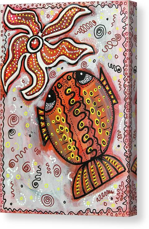 Starfish Canvas Print featuring the mixed media Brother Fish and Sister Starfish in Deep Conversation by Mimulux Patricia No