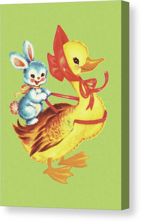 Animal Canvas Print featuring the drawing Bunny Riding Duck by CSA Images