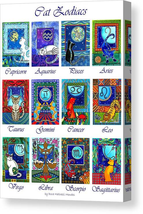 Cat Zodiac Astrology Signs Canvas Print featuring the painting Cat Zodiac Astrological Signs by Dora Hathazi Mendes