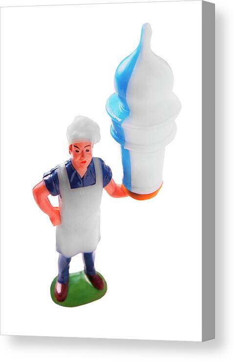Accessories Canvas Print featuring the drawing Chef Holding Blue and White Ice Cream Cone by CSA Images