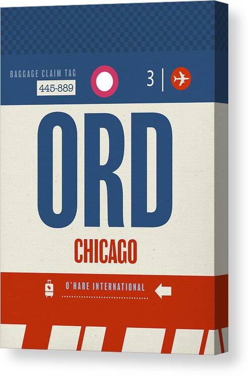 Chicago Canvas Print featuring the mixed media Chicago OHare ORD Airport Travel Baggage Claim Tag by Design Turnpike