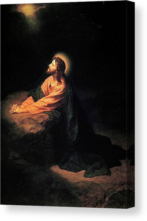 Heinrich Hofmann Canvas Print featuring the painting Christ in Gethsemane by Heinrich Hofmann