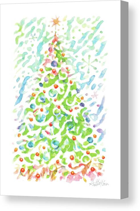 Christmas Canvas Print featuring the drawing Christmas-Tree,Watercolor,Colourful,Dazzling,Impressionism,Handmade,Hand-painted,Greeting Card by Artto Pan