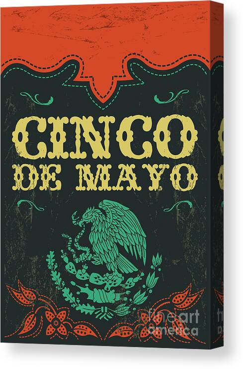 Typography Canvas Print featuring the digital art Cinco De Mayo - Mexican Holiday Vintage by Julio Aldana