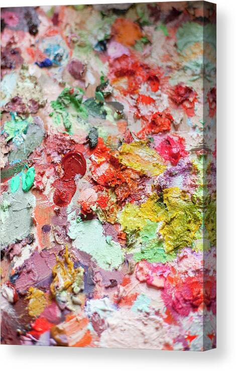 Art Canvas Print featuring the photograph Close Up Of Artist Palette With Paint by Chris Parsons