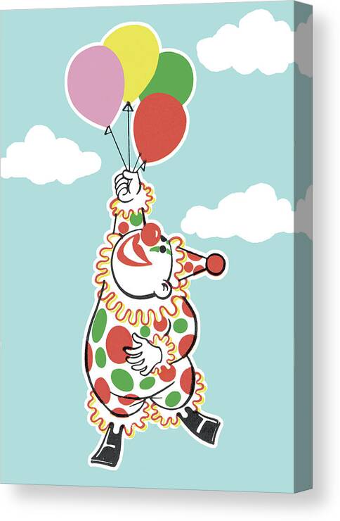 Animated Canvas Print featuring the drawing Clown Floating with Balloons by CSA Images
