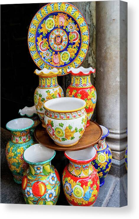 Pottery Canvas Print featuring the photograph Coastal Italian Pottery by Marcy Wielfaert